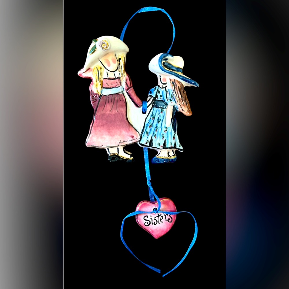 Vintage Heather Goldminc Blue Sky Ceramic Sisters Wall Decor Plaque Ornament NIB